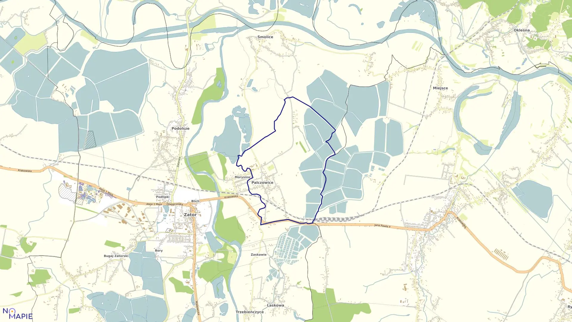 Mapa obrębu Palczowice w gminie Zator